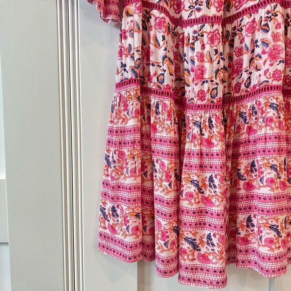 Playa Lucila Women’s Small Drop Waist Mini Dress in Multi Pink Floral Ruched - Picture 7 of 15